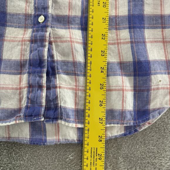 LLBean Top Womens S Blue Plaid Linen Button Up Shirt Long Sleeve Collared - Picture 12 of 14